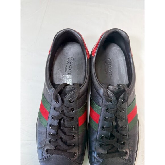 Gucci Ace Black Leather Python Embossed Leather Lace Up Sneakers Men size12 - Picture 13 of 16